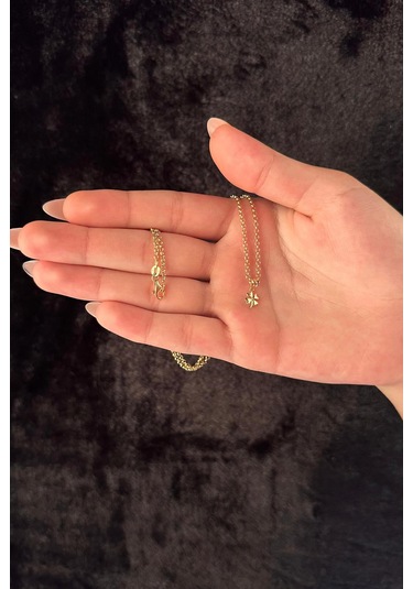 Fiyonk Kuyumculuk 14 Ayar Altın Halka Doch Zincir Yonca Uçlu Kolye 001