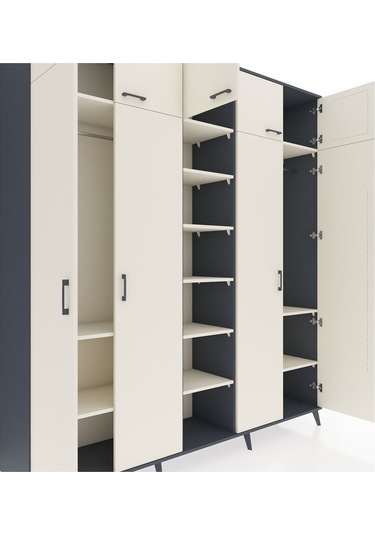 Hyperion Dolap 12 Raflı 9 Kapaklı 2 Askılı 220x44x243 Antrasit-aytaşı/aytaşı Aytası/aytası