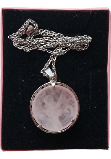 Pembe Kuvars Doğal Taşlı Çelik Kolye - Kadın Pembe
