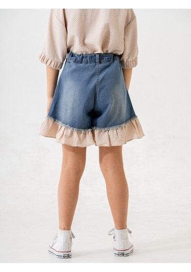 Kız Çocuk Garnili Kot Şort 2867 Tint Denim