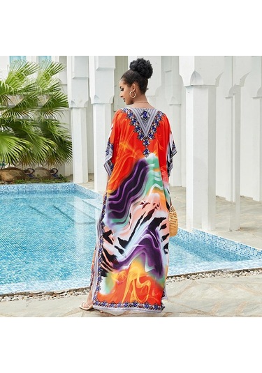 Edolynsa Kadınlar İçin Renkli Bohem Kaftan Elbise V Yakalı Mayo Örtüsü Büyük Beden Yarasa Kollu Plaj Giyim Uzun Tatil Bornozu Q841 Çok Renkli Edolynsa Kadınlar İçin Renkli Bohem Kaftan Elbise V Yakalı Mayo Örtüsü Büyük Beden Yarasa Kollu Plaj Giyim Uzun Tatil Bornozu Q841 Çok Renkli