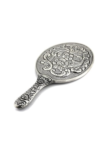 Altın Sepeti GA042 Büyük Gümüş Çiçekli El Aynası