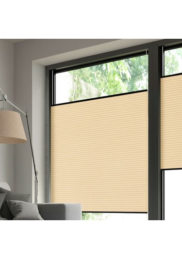Perdema Yapışkanlı Honeycomb Plise %100 Karartma Cam Balkon Perdesi - Ofis Perdesi - Mutfak Perdesi - Salon Krem
