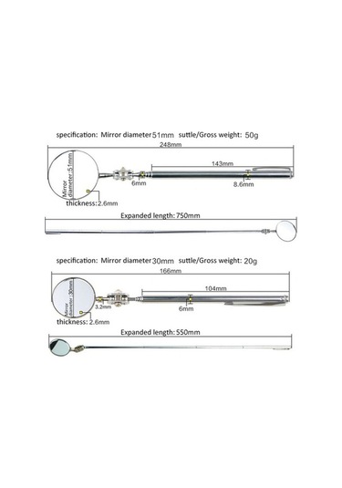 Ebitda Araba Tamir Aynası, Gümüş 30mm, Katlanır, Kaynak Şasi Muayene, Uzunluk Uzatılabilir