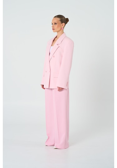 Thalure Kadın Pembe Oversize Kruvaze Blazer
