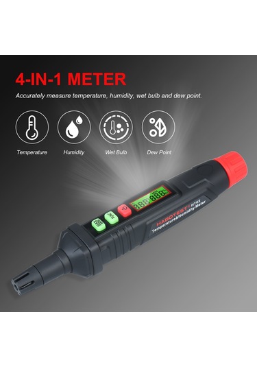 Habotest 4in1 Dijital Taşınabilir Psikrometre Siyah Ve Kırmızı