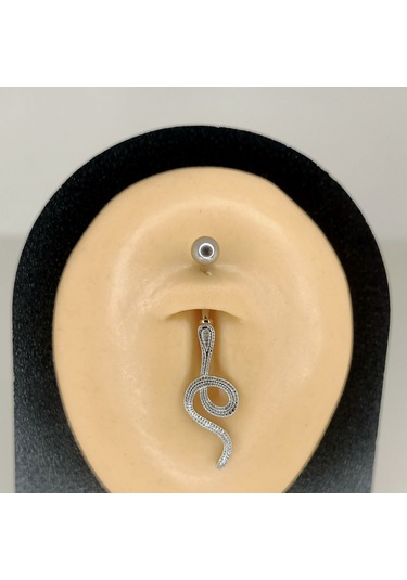 Aya Tasarım Gümüş Renk Yılan Figürlü Göbek Piercing