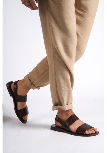 Sur Sandalet El Yapımı Kösele Erkek Deri Bodrum Sandalet Kahverengi