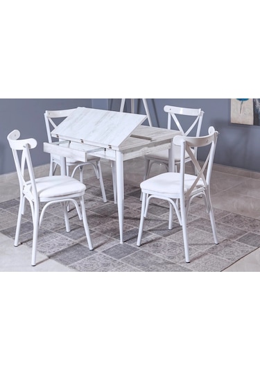 Kare Kartal Masa, Bahar Çapraz Sandalye, Beyaz, 80x70 Diğer