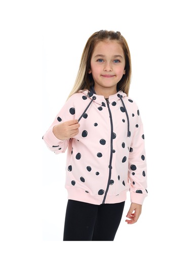 Toontoy Kız Çocuk Baskılı Hırka Pudra