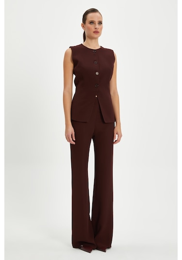 Serpil Exclusive Kadın Minimalist Kolsuz Yelek - Bordo