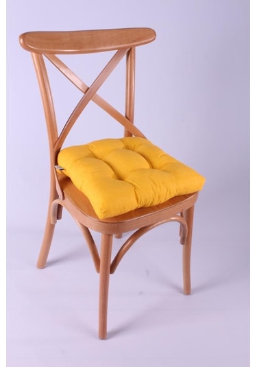 Altınpamuk Altınpamuk Lina Pofidik Sarı Sandalye Minderi Özel Dikişli Bağcık