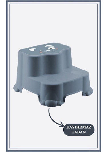 Flosoft Kaydırmaz Çocuk Taburesi Çift Basamaklı, Çocuk Banyo Lavabo Basamak Merdiven Yükseltici Mavi