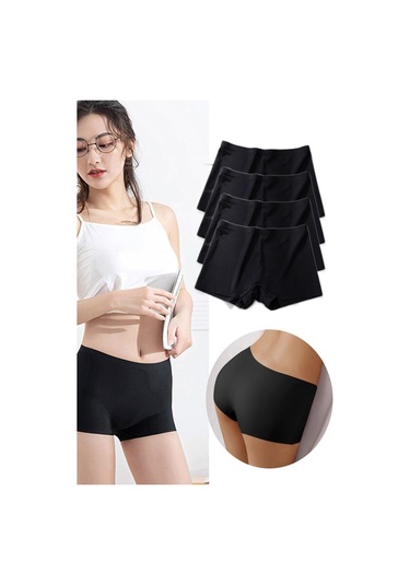 Royaleks Kadın Dikişsiz Görünmez Iz Yapmaz Mini Şort Boxer 4 Adet Siyah