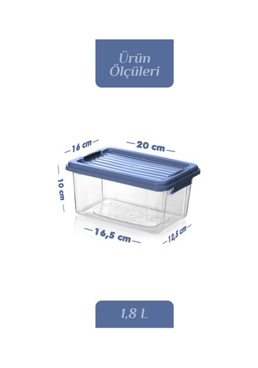 4'lü Set - 1800 Ml Kilit Kapaklı Erzak Saklama Kabı Difriz Buzdolabı Düzenleyici Saklama Kutusu Mavi Mavi