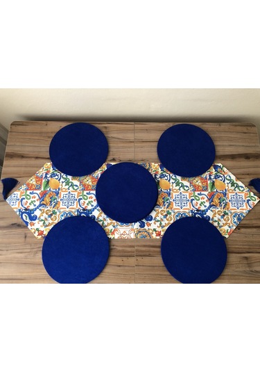 Sulu Boya Çini Limon Desenli Runner & Supla Çok Renkli