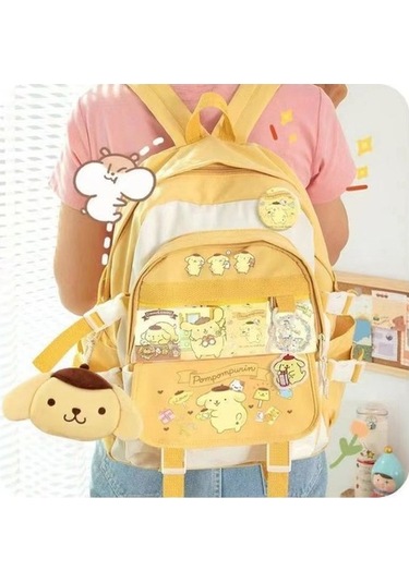 Goldenqian Sam Lise Öğrencisi Okul Çantası, Karikatür Kolye Ve 3 Kartlı Rozetle Şık Qre6z8 Koyu Sarı