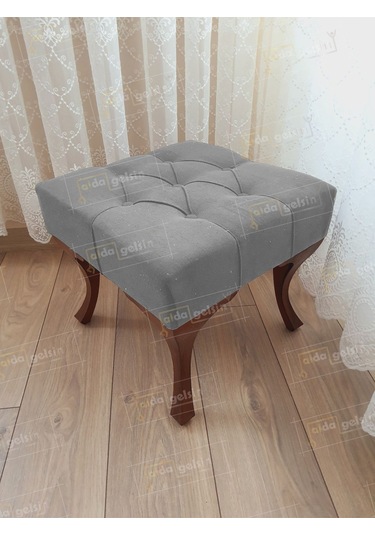 Kapitoneli Makyaj Pufu Ayak Ucu Puf Ceviz Ayak 45 45 Gri