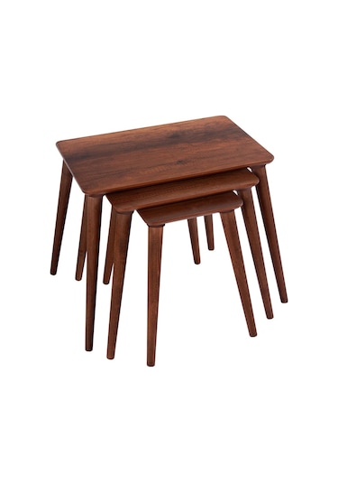 Ahşap Mdf 3 Lü Zigon Sehpa Retro Ayaklı Dikdörtgen Barok Ceviz