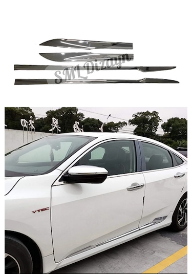 Honda Civic Fc5 Krom Kapı Çıtası Nikelaj 4 Parça Plastik 16-21