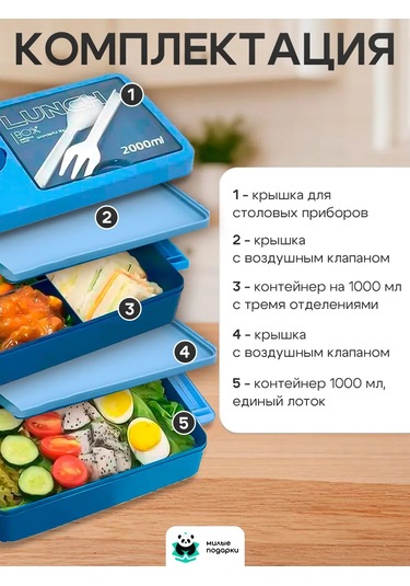 Milye Podarki Bölmeli Ve Çatal-bıçak Takımlı Öğle Yemeği Kutusu 143780934 MAvi