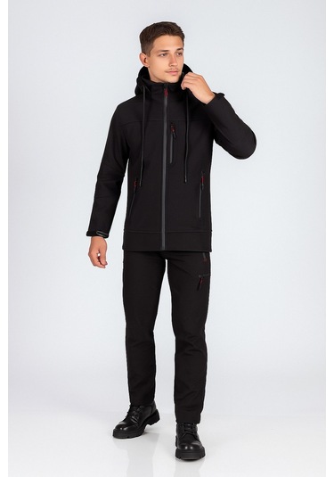Erkek Suya Ve Rüzgara Dayanıklı Softshell Outdoor Pantolon Siyah