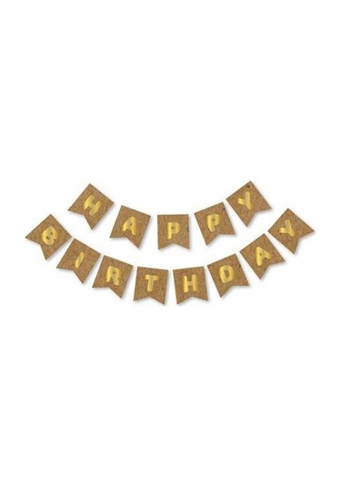 Happy Bırthday Yazı Kraft/ Gold Banner Tüm Yaşlar