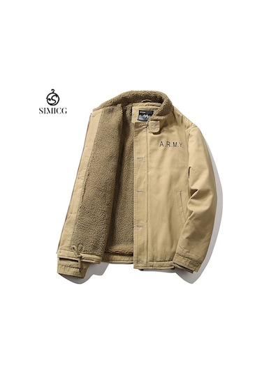 Kalın Kürk Yakalı Ve Polar Bomber Ceketli Erkek Kışlık Kısa Kaban Haki