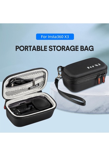 Yifomall Insta360 X3 Kamera Taşıma Çantası, Pu Malzeme, Siyah, El Kayışı Ve Karabiner İle, 14.5x8.5x7cm, Taşınabilir Koruyucu Kutu St-1111347 Siyah