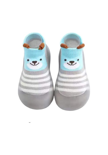 Uıowoo Bebek Yürüyüş Ayakkabısı - Çocuk İçmekan Zemin Çorabı Ayakkabı Yumuşak Tabanlı Antipatina Nemlendirici Şeritli Gri