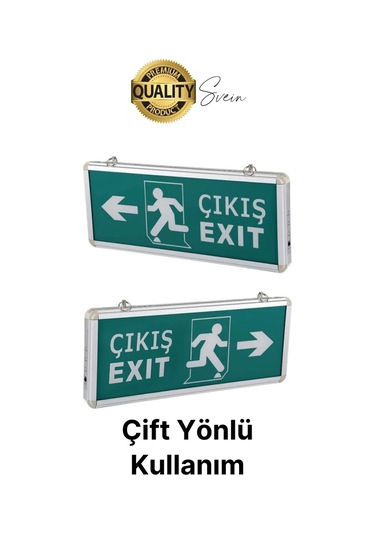 Işıklı Çift Yönlü Acil Çıkış Exit Tabelası Şarjlı Yönlendirme Güvenli Parlayan Uyarı Levhası