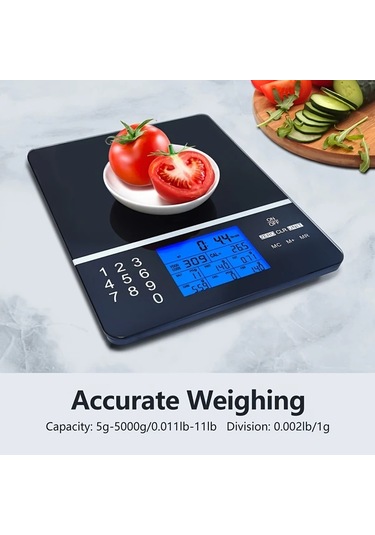 Dashanshop 1 Adet Besin Ölçeği Siyah Temperli Cam Abs Dijital Kalori Makro Besin Analizörü Cam Kase Gıda Tartım Sağlıklı Beslenme Mutfak Aleti -