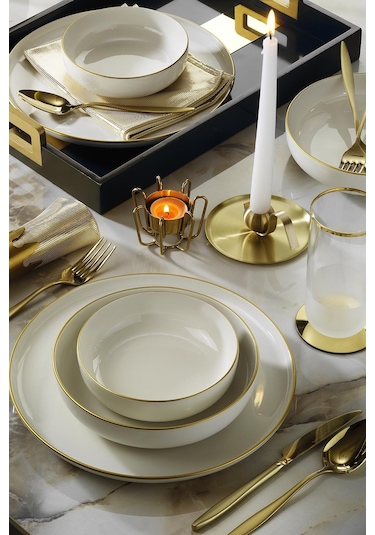 Kütahya Porselen Moderna 18 Parça 6 Kişilik Yemek Takımı Altın Fileli
