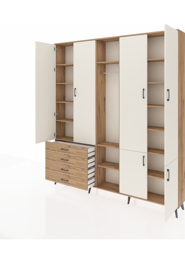 Arges Dolap 14 Raflı 4 Çekmeceli Tek Askılı 220x30x243 Çam-aytaşı/çam Aytası/atlas Çam