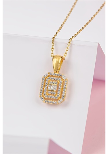 Baget Taşlı Zirkon Süslemeli 925 Ayar Gümüş Kolye