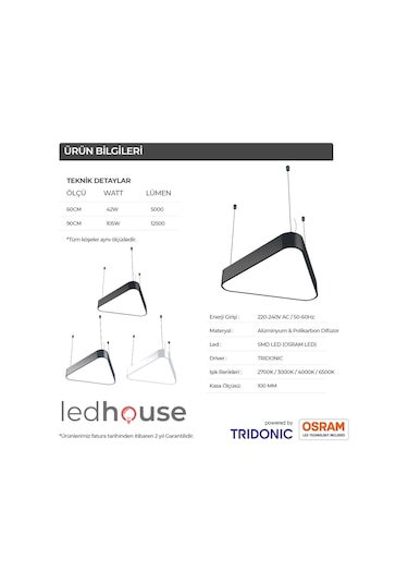 Üçgen Davul Modern Led Avize Linear Armatür Lineer