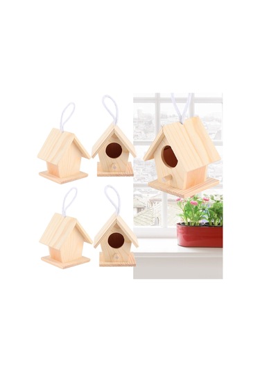 Ximistore9 4 Adet Ağaç Kuş Yuvası, Doğal Platan Ahşap, Bahçe Dekorasyonu, Asma Kordonlu, Güvenli Kuş Barınma