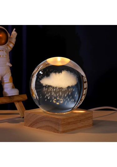 Kişiye Özel Büyük Boy Yağmurlu Bulut Temalı Kristal Küre Lamba
