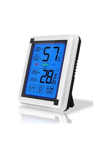 Moly Geniş Lcd Dokunmatik Beyaz-siyah Dijital Nem Sıcaklık Ölçer, -4 158 C / 20 95% Rh, Pil Yok Ticari Ev Meteoroloji Saati