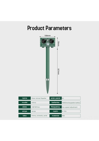 Youtek Solar Güçlü Ultrasonik Hayvan Kovucu - Lazer+led Işık+entegre Li-poly Batarya, 5 Mod, 120 Derece Geniş Açı, Ip54 Su Geçirmez, Koyu Yeşil