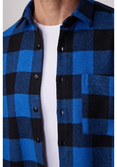 Tudors Klasik Fit Geniş Kesim Tek Cep Kareli Oduncu Kışlık Erkek Gömlek-28635-multi Çok Renkli