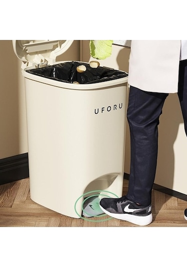 8/10/15/20l Mutfak Çöp Kutusu Paslanmaz Çelik Pedallı Geri Dönüşüm Çöp Tenekesi Banyo Ticari Kapaklı Dar Tip Su Geçirmez Çöp Kutusu 15l A Cream White