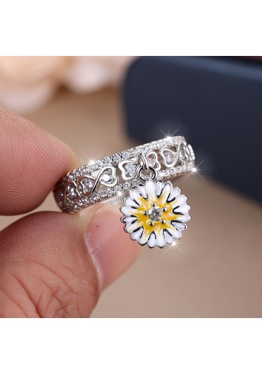 Sevimli Emaye Papatya Çiçek Yüzükler Kadınlar Kızlar İçin Trendy Hollow Yay Nişan Yüzüğü Düğün Bildirimi Takı Hediye 7 Çok Renkli