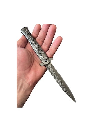 Taşkafa Kamp Outdoor HC 012 Gümüş Gül İşlemeli Çakı 22 CM Gümüş