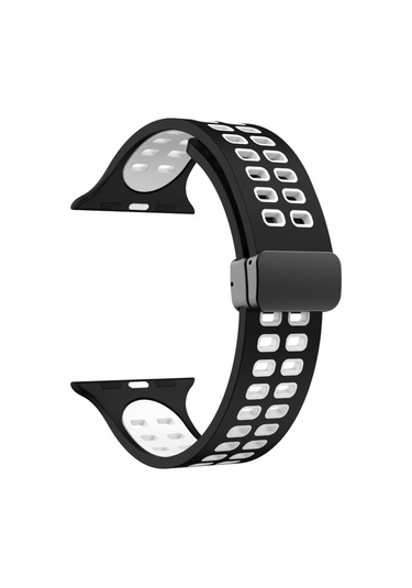 Manyetik Kat Toka Kare Delikleri Silikon İzle Kayış, iOS Uyumlu Watch Serisi 9 & 8 & 7 41mm / Se 3 & Se 2 & 6 & Se & 4 40mm / 3 & 2 & 1 38mm