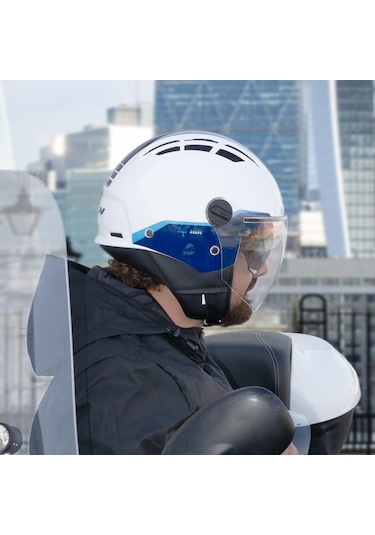 Cgm 116G Aır Bıco Uzun Vizör Güneş Vizörlü Açık Kask Mavi Beyaz