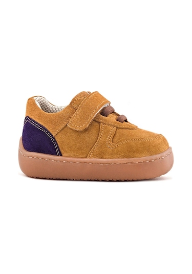 Rakerplus Bob Hakiki Deri Taba Barefoot Cırtlı Lastikli Bebek Sneaker Ayakkabı Taba