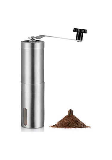 Hombey 304 Paslanmaz Çelik El Cranklı Kahve Değirmeni, Seramik Burr, Ayarlandırabilir, 30g, Gümüş - Ev & Seyahat İçin
