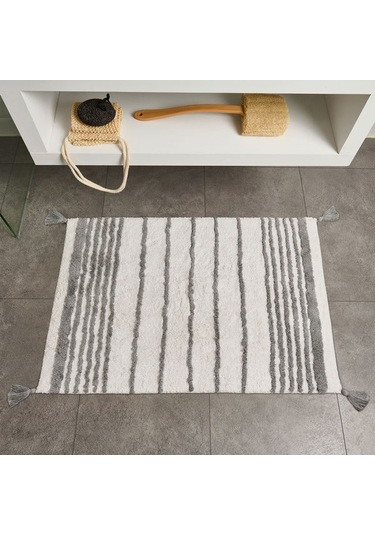 Evidea Soft Line Tufting Banyo Paspası - Beyaz - 60x90 Cm Beyaz