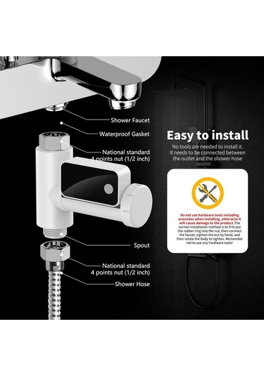 Pazly Led Su Sıcaklık Göstergeli 360 Derece Dönebilir Duş Musluğu Banyo Sprinkler Takımı 58856468 Beyaz